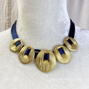 Casual corner Blue cord/ textured gold tone necklace